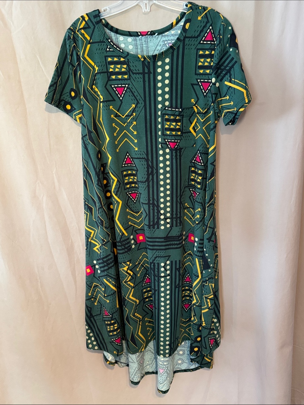 Lularoe Carly Green Geometric Short Sleeve Women's Dress